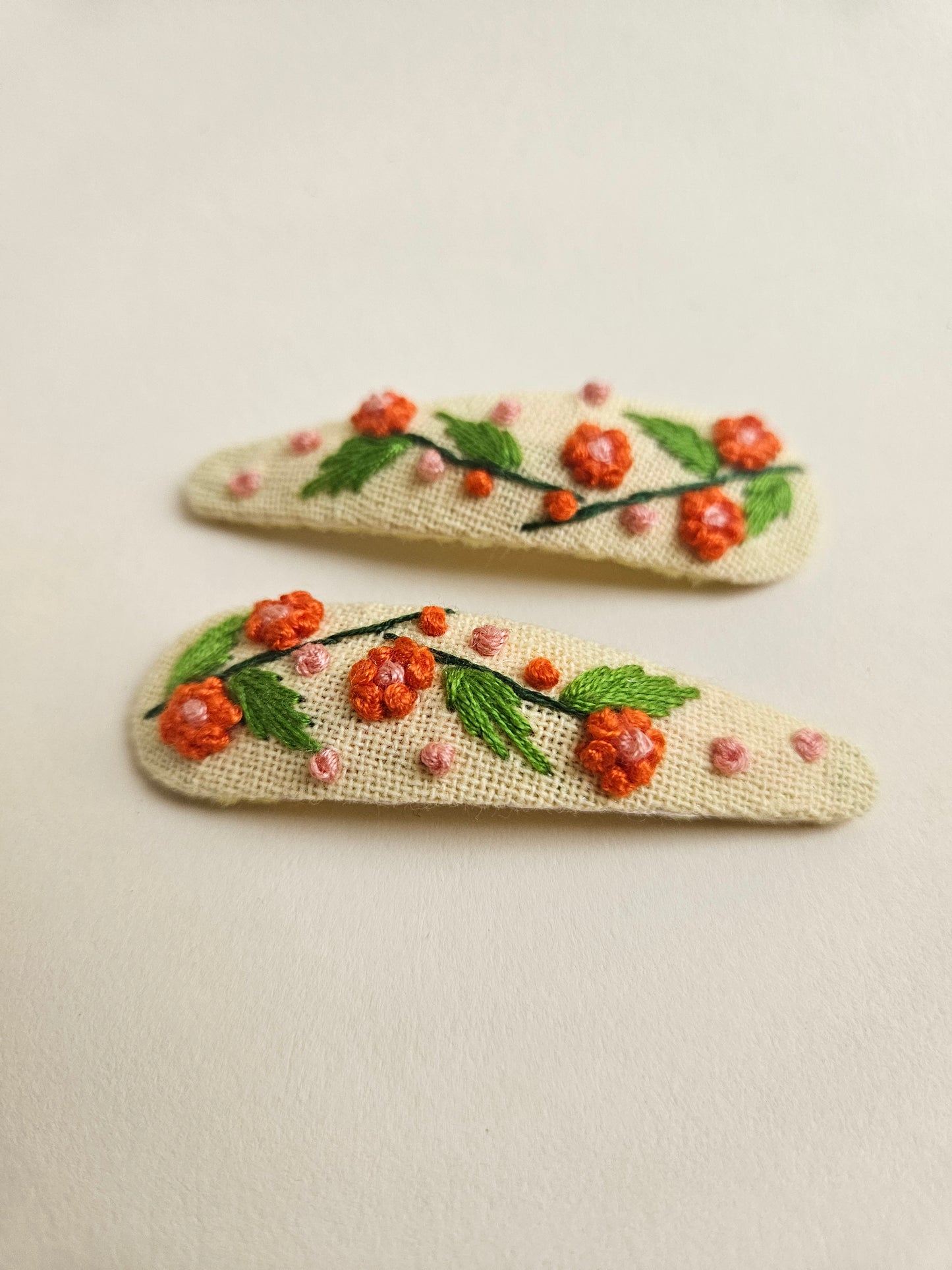 Hand-embroidered hair clips
