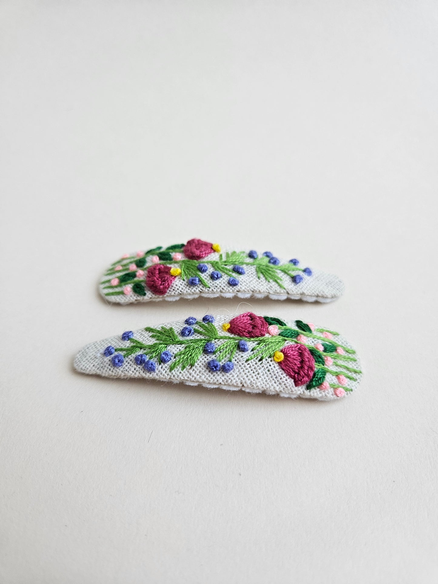 Hand-embroidered hair clips