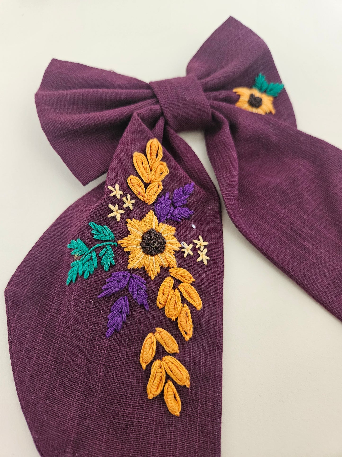 Hand-embroidered Hair Bow
