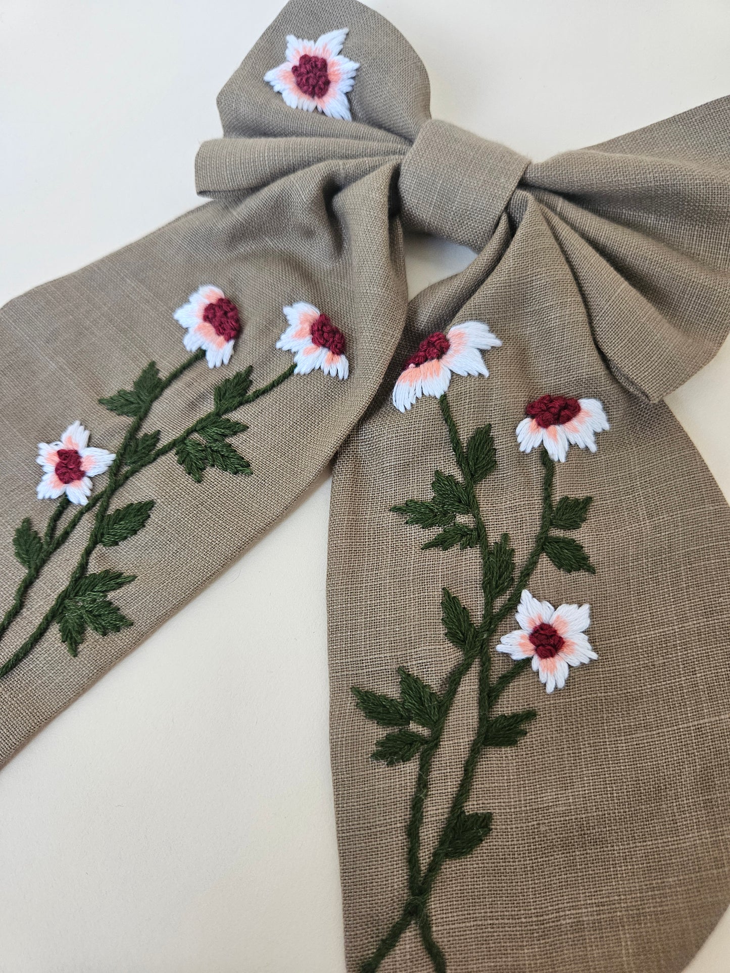 Hand-embroidered Hair Bow