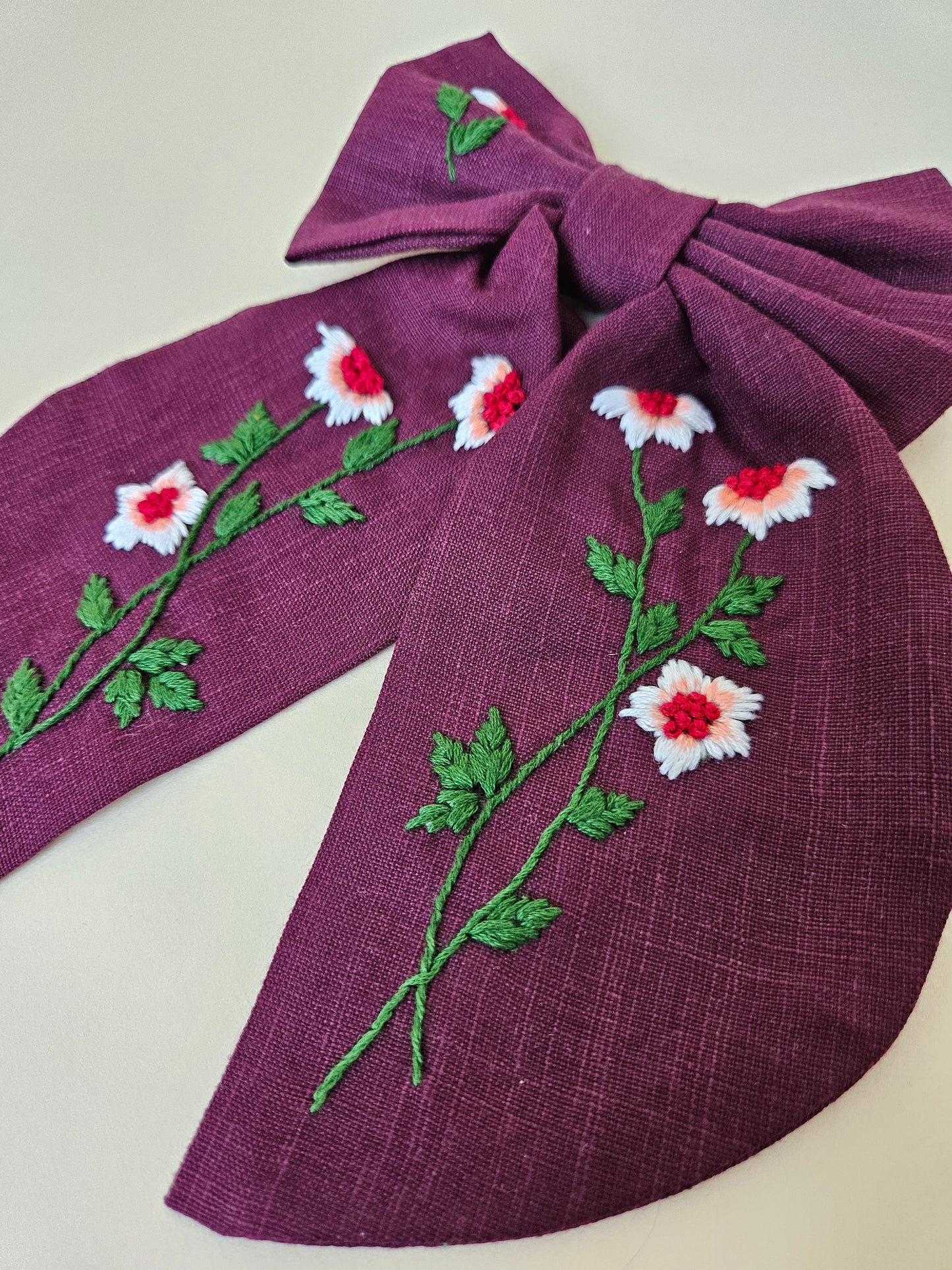 Hand-embroidered Hair Bow