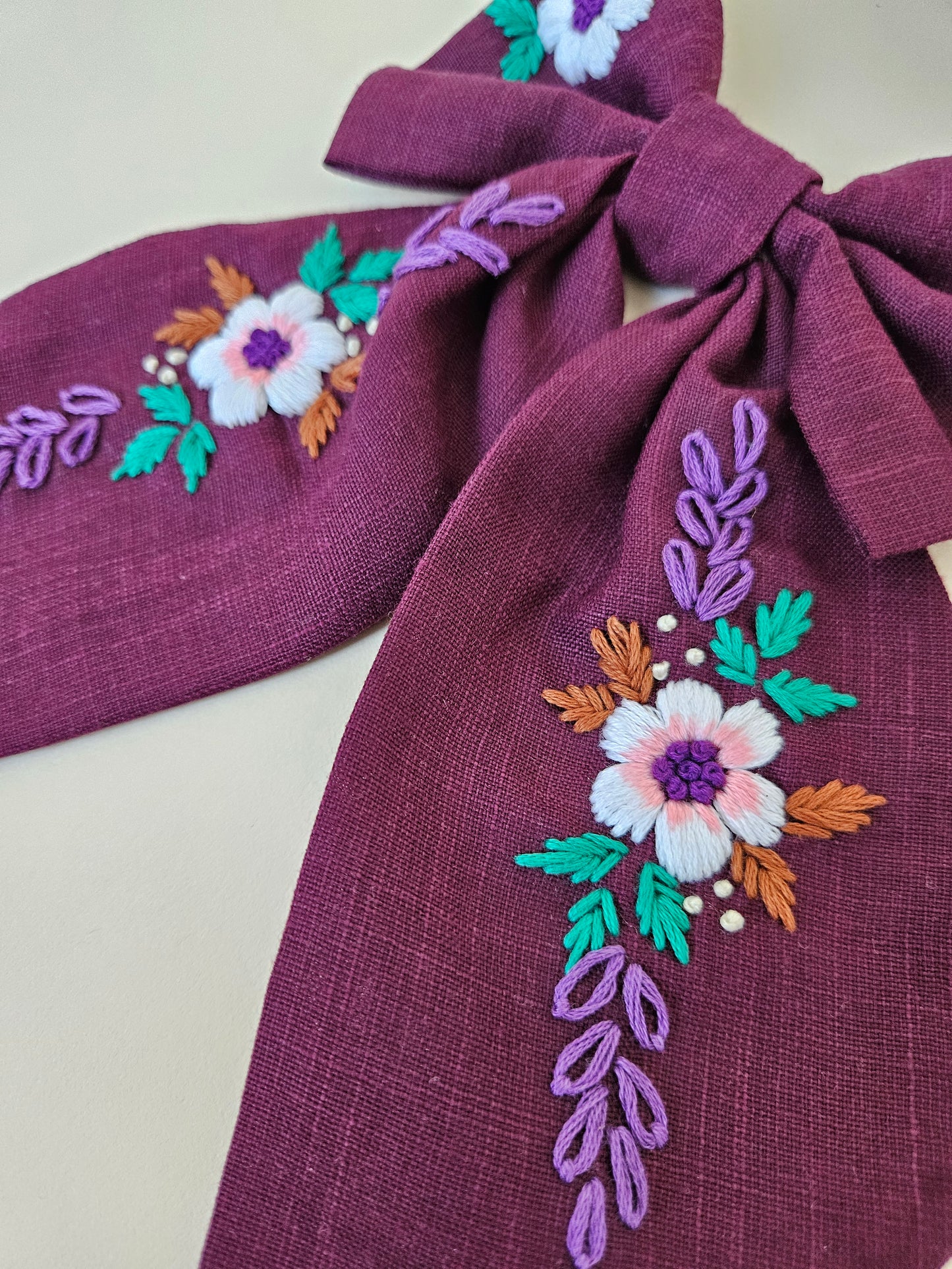 Hand-embroidered Hair Bow