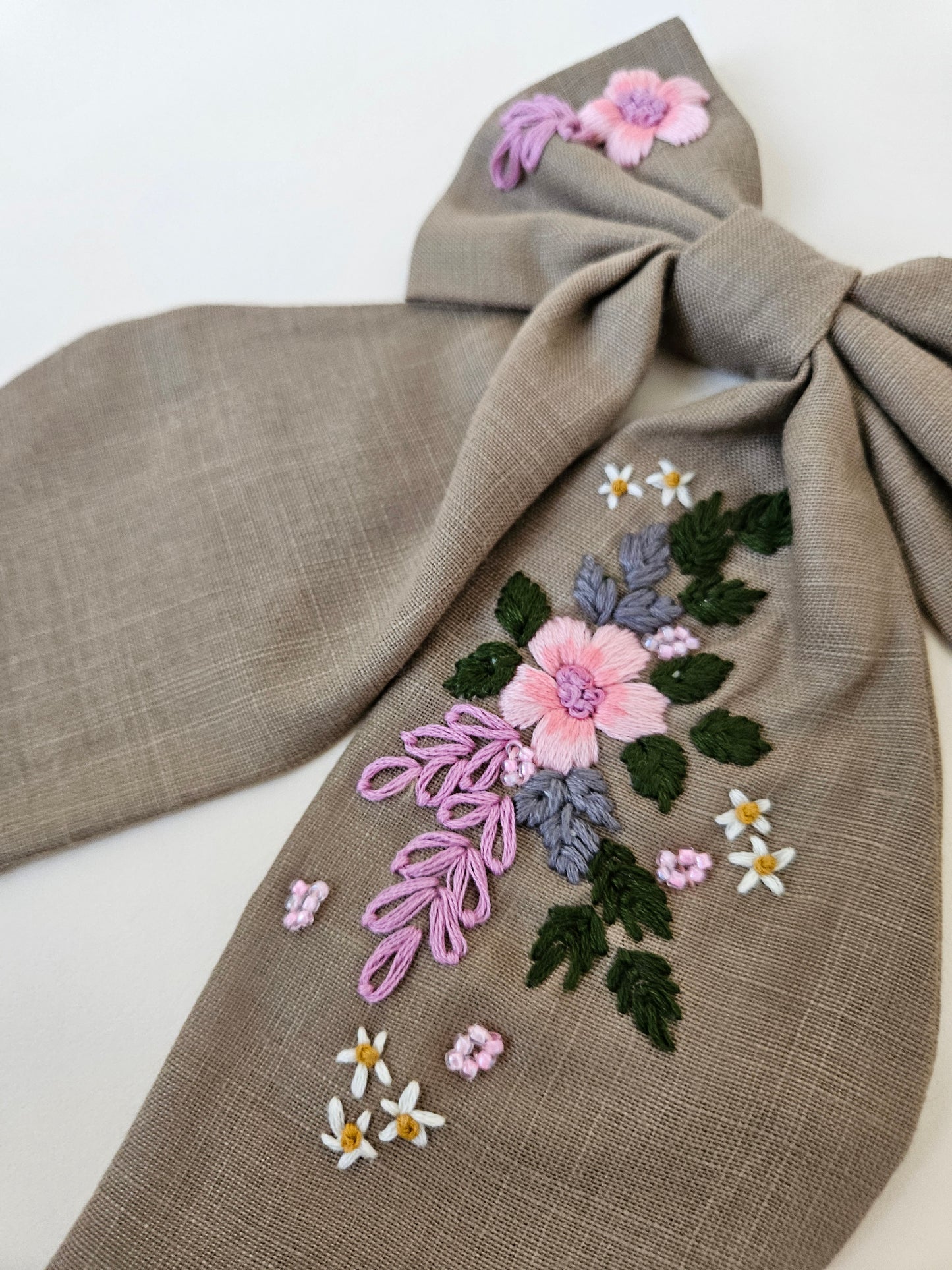 Hand-embroidered Hair Bow
