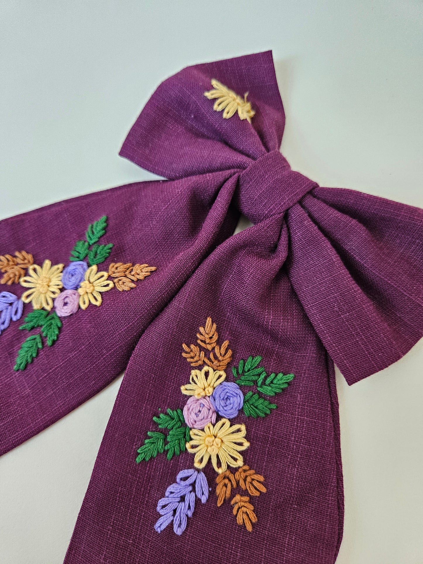 Hand-embroidered Hair Bow