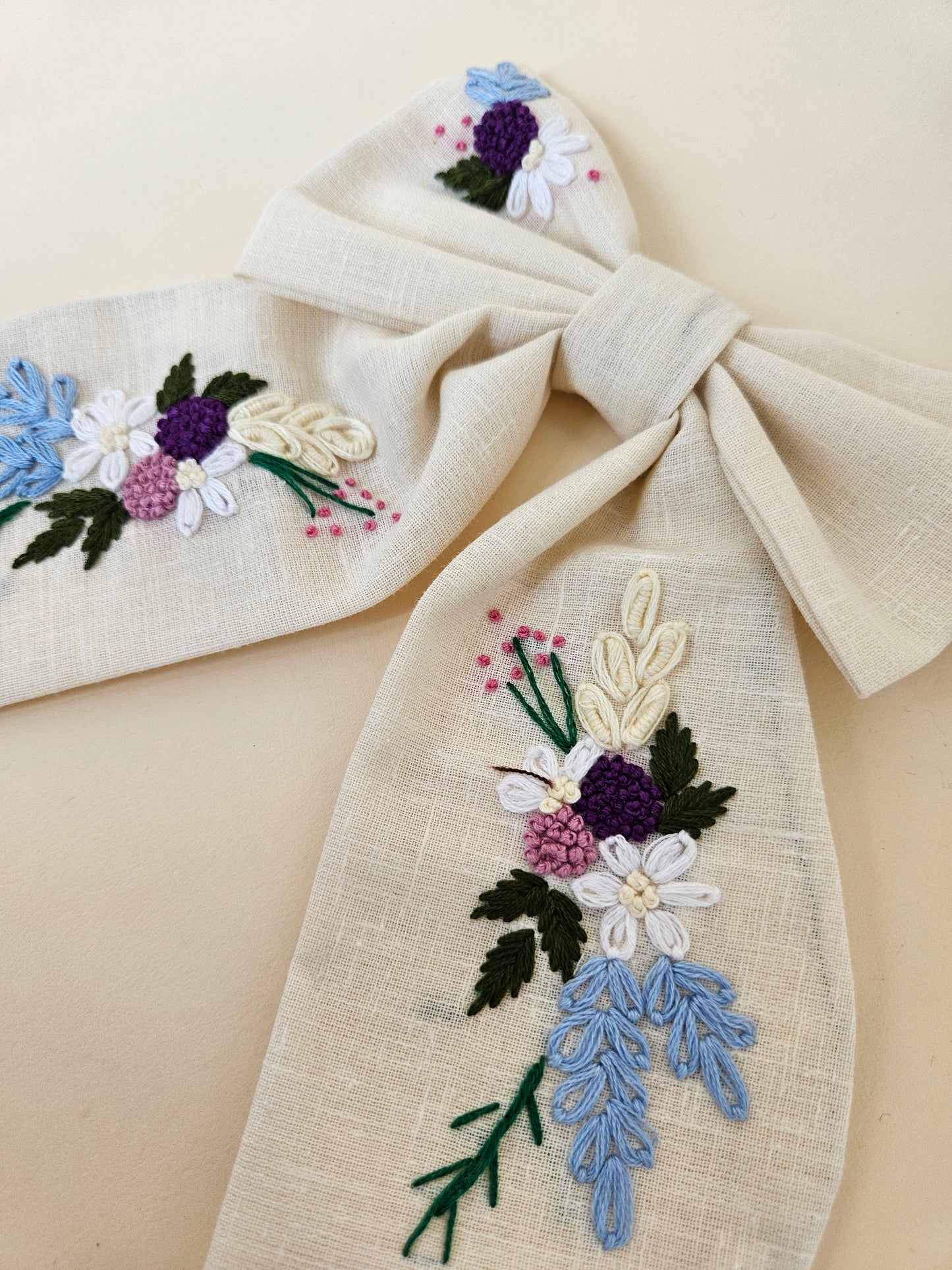 Hand-embroidered Hair Bow