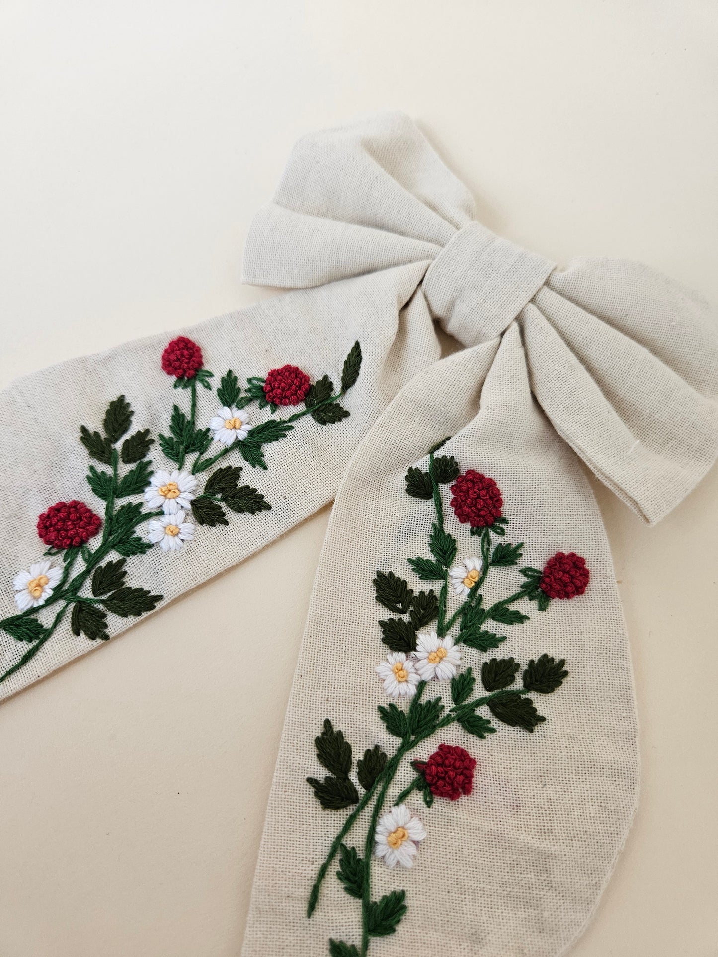 Hand-embroidered Hair Bow