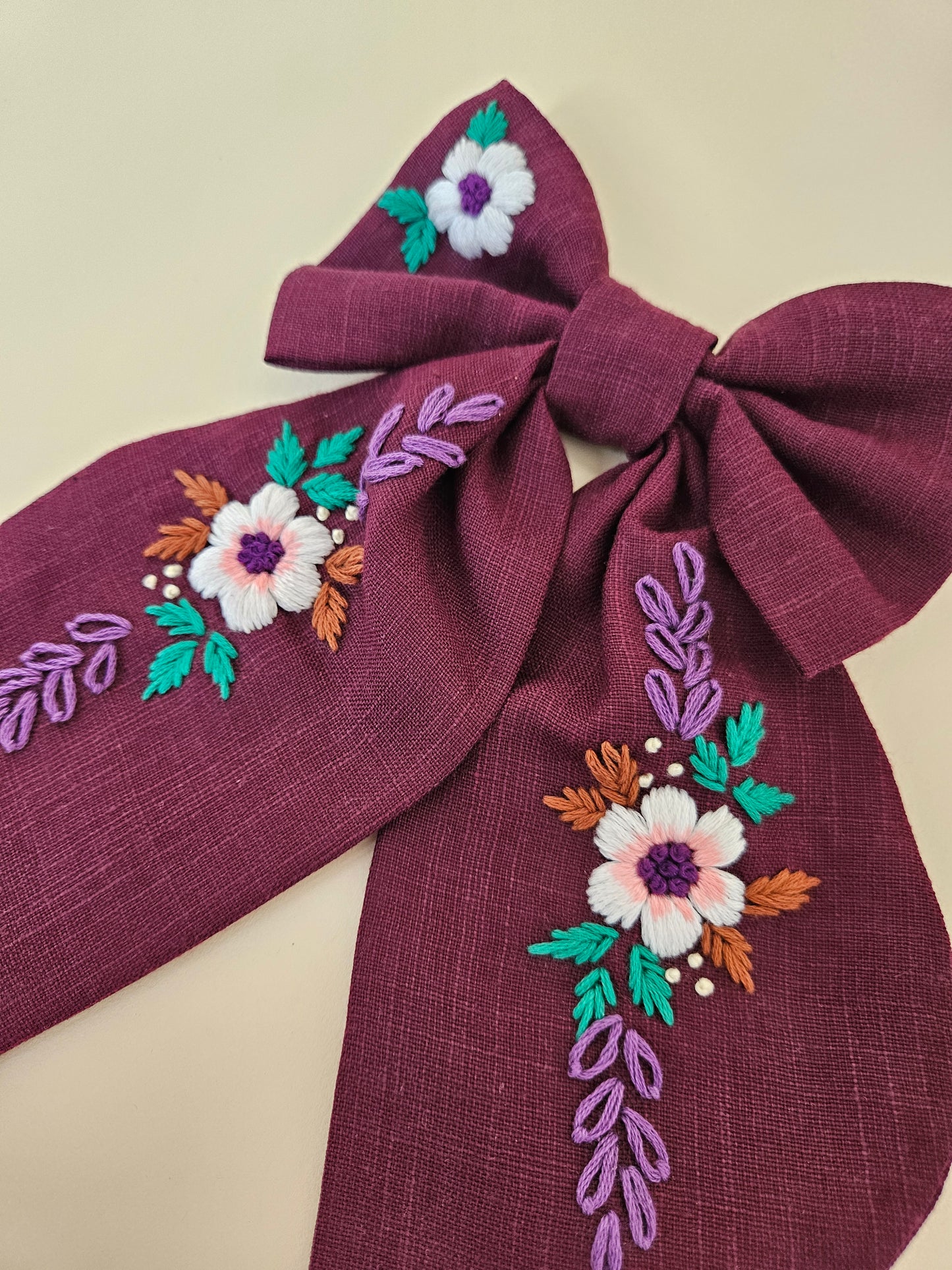 Hand-embroidered Hair Bow