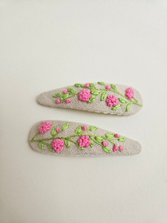 Hand-embroidered hair clips