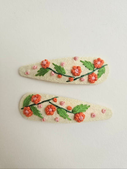 Hand-embroidered hair clips