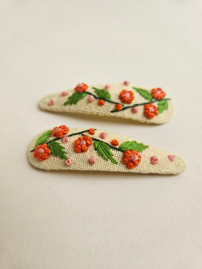 Hand-embroidered hair clips