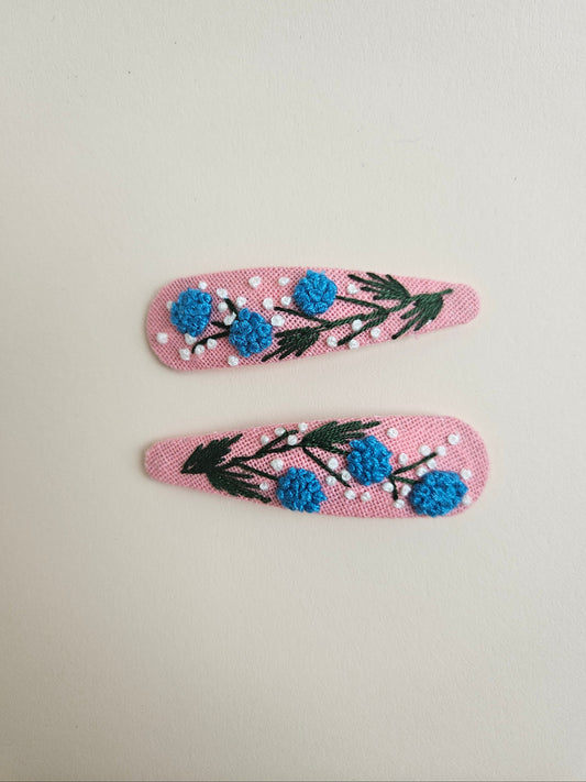 Hand-embroidered hair clips