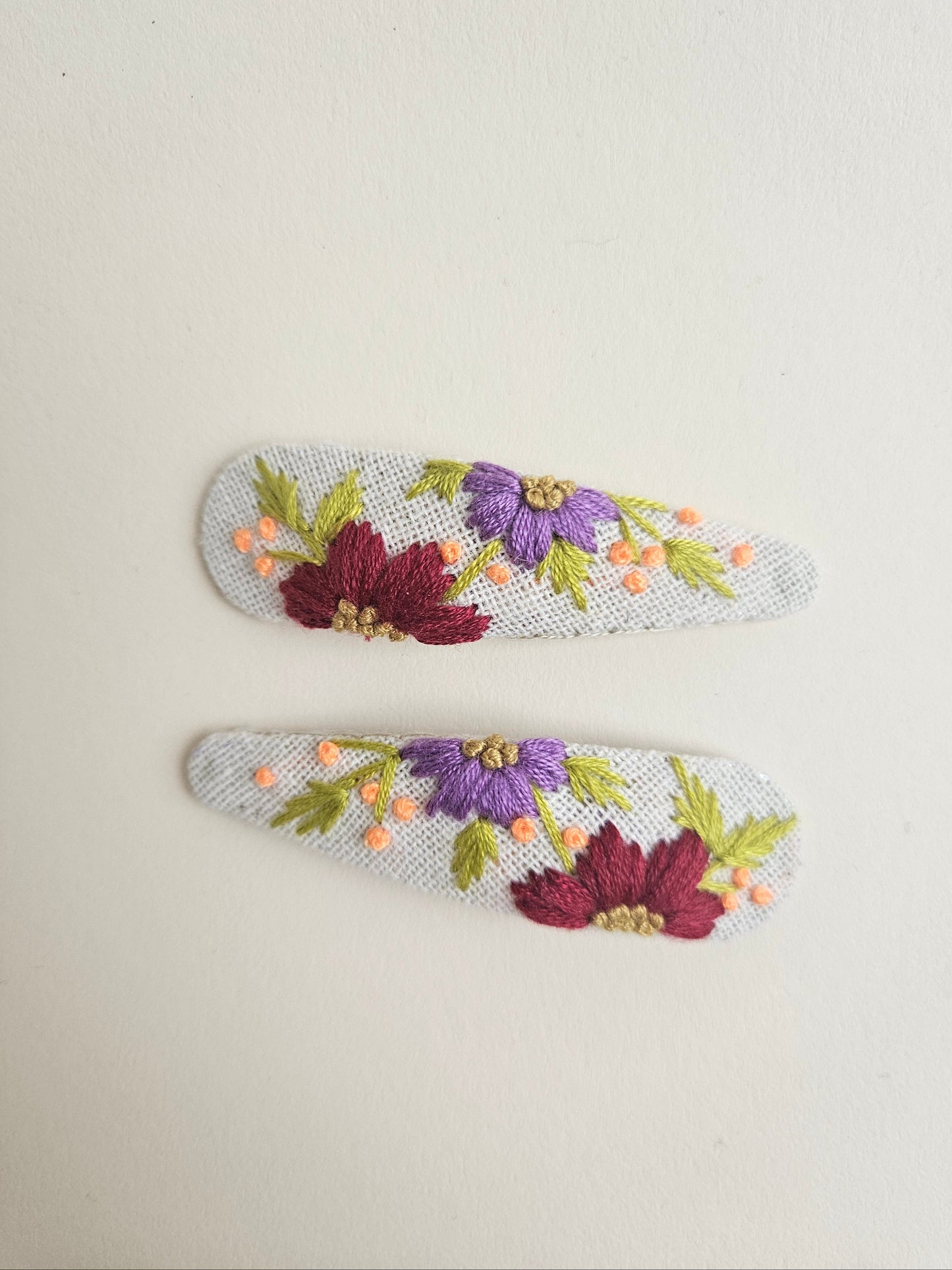 Hand-embroidered hair clips