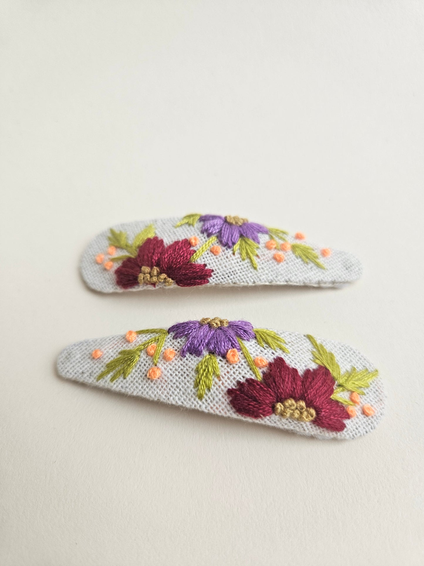 Hand-embroidered hair clips
