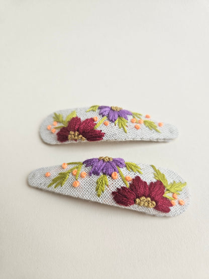 Hand-embroidered hair clips