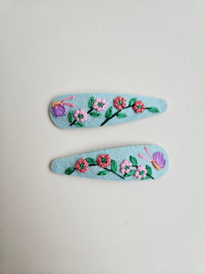 Hand-embroidered hair clips