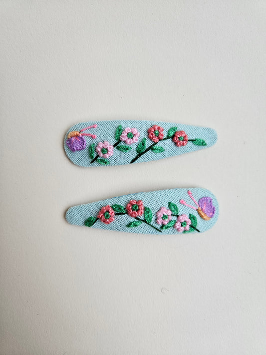 Hand-embroidered hair clips