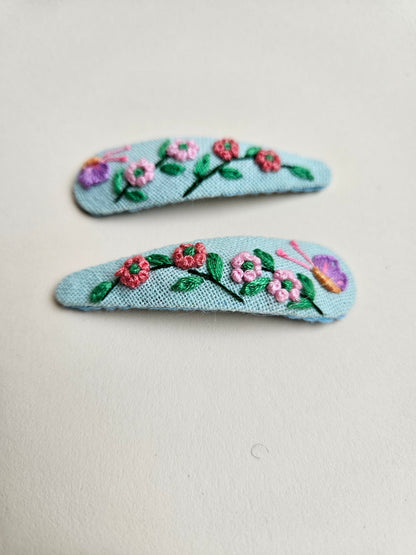 Hand-embroidered hair clips