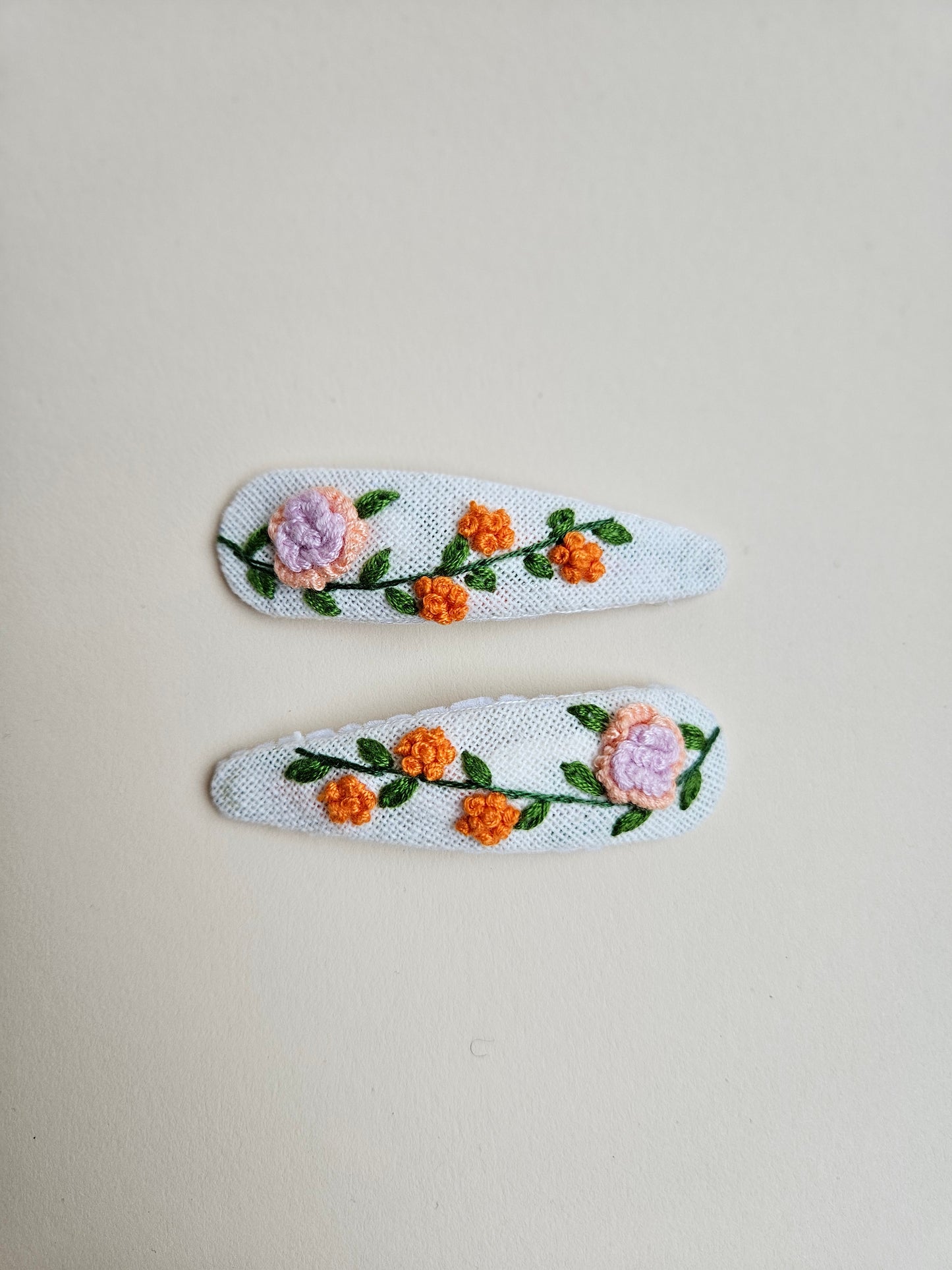 Hand-embroidered hair clips