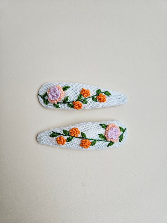Hand-embroidered hair clips