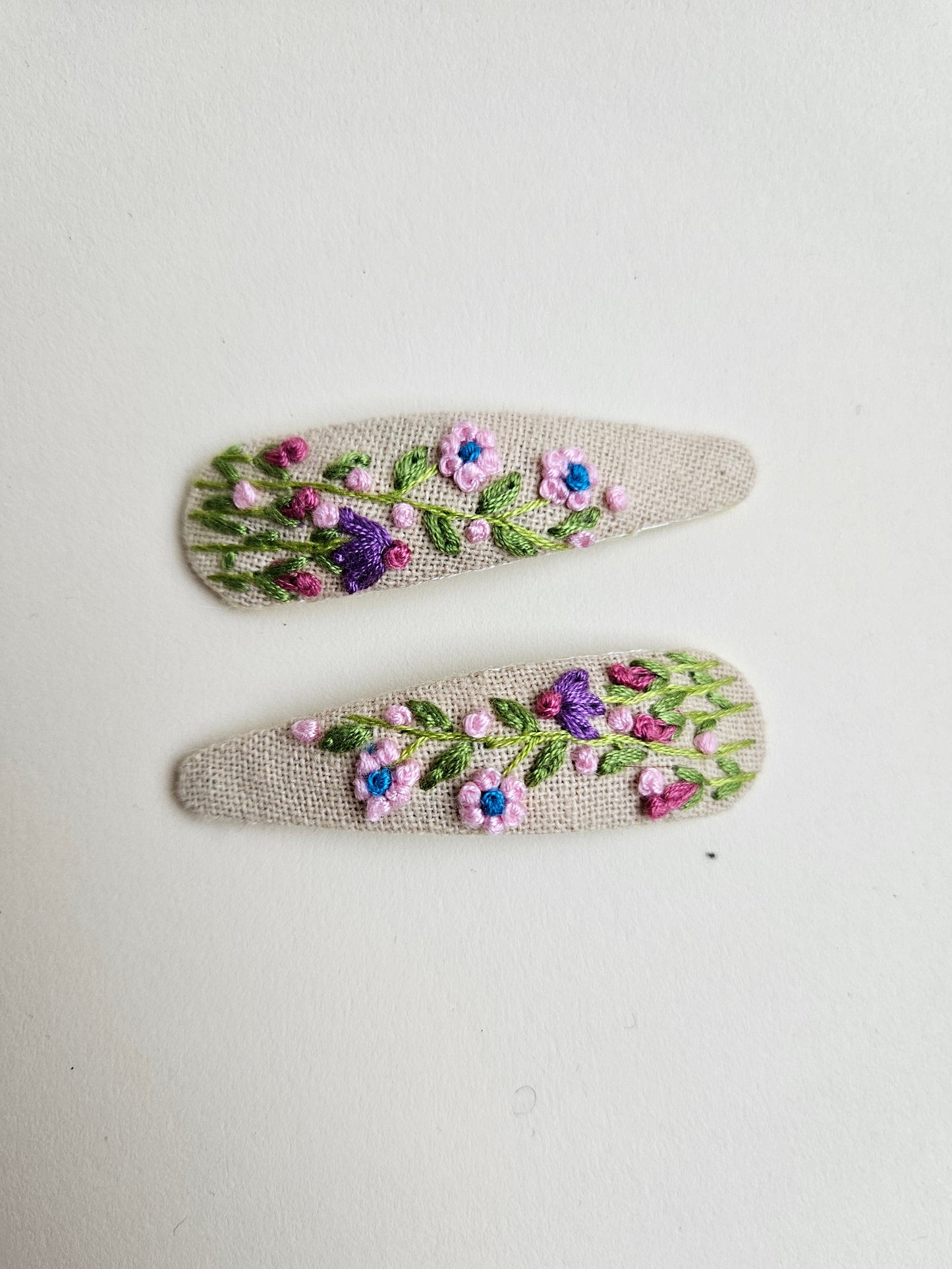 Hand-embroidered hair clips