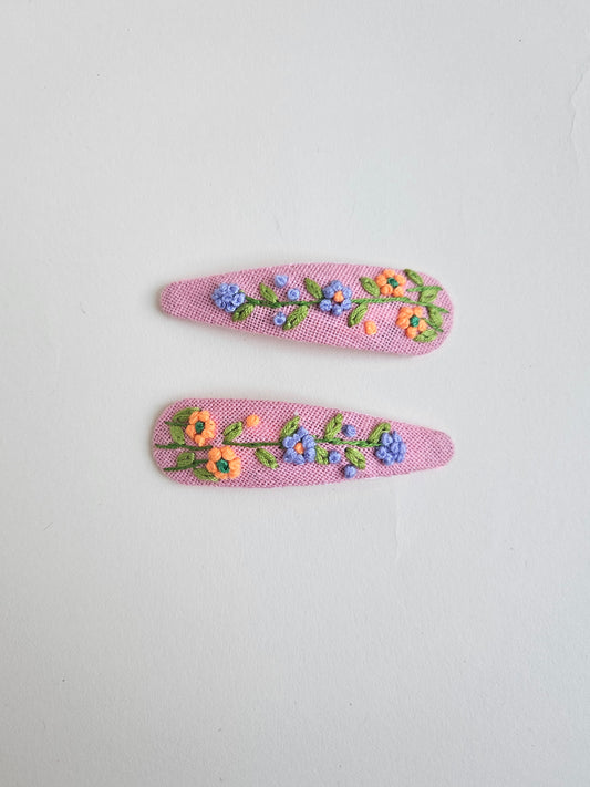 Hand-embroidered hair clips