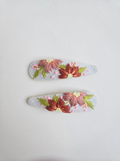 Hand-embroidered hair clips