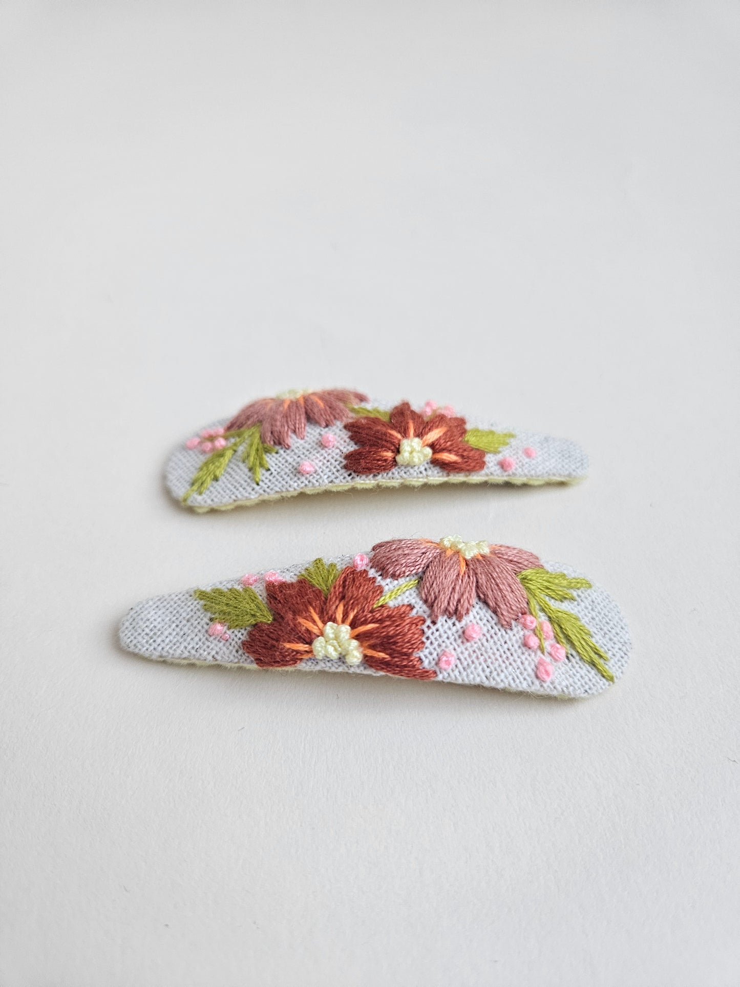 Hand-embroidered hair clips