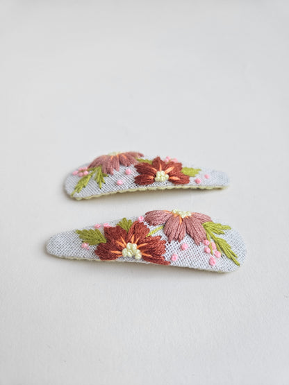 Hand-embroidered hair clips