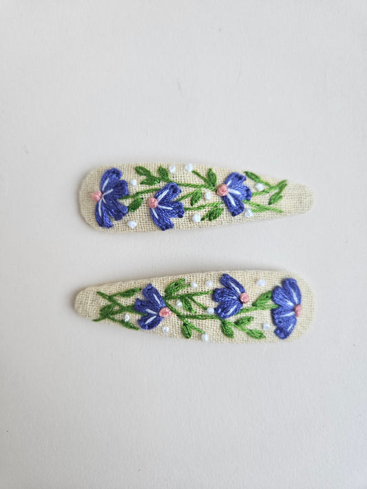 Hand-embroidered hair clips