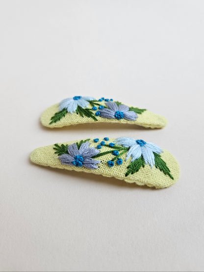Hand-embroidered hair clips
