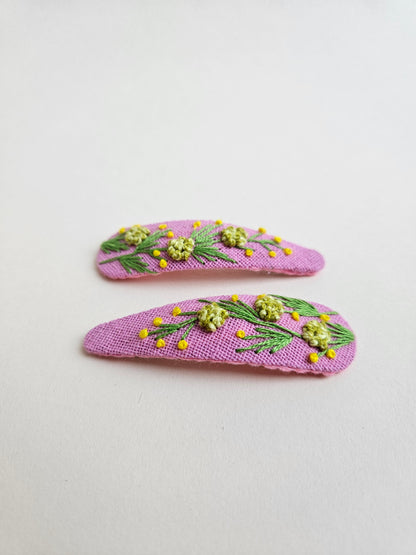 Hand-embroidered hair clips
