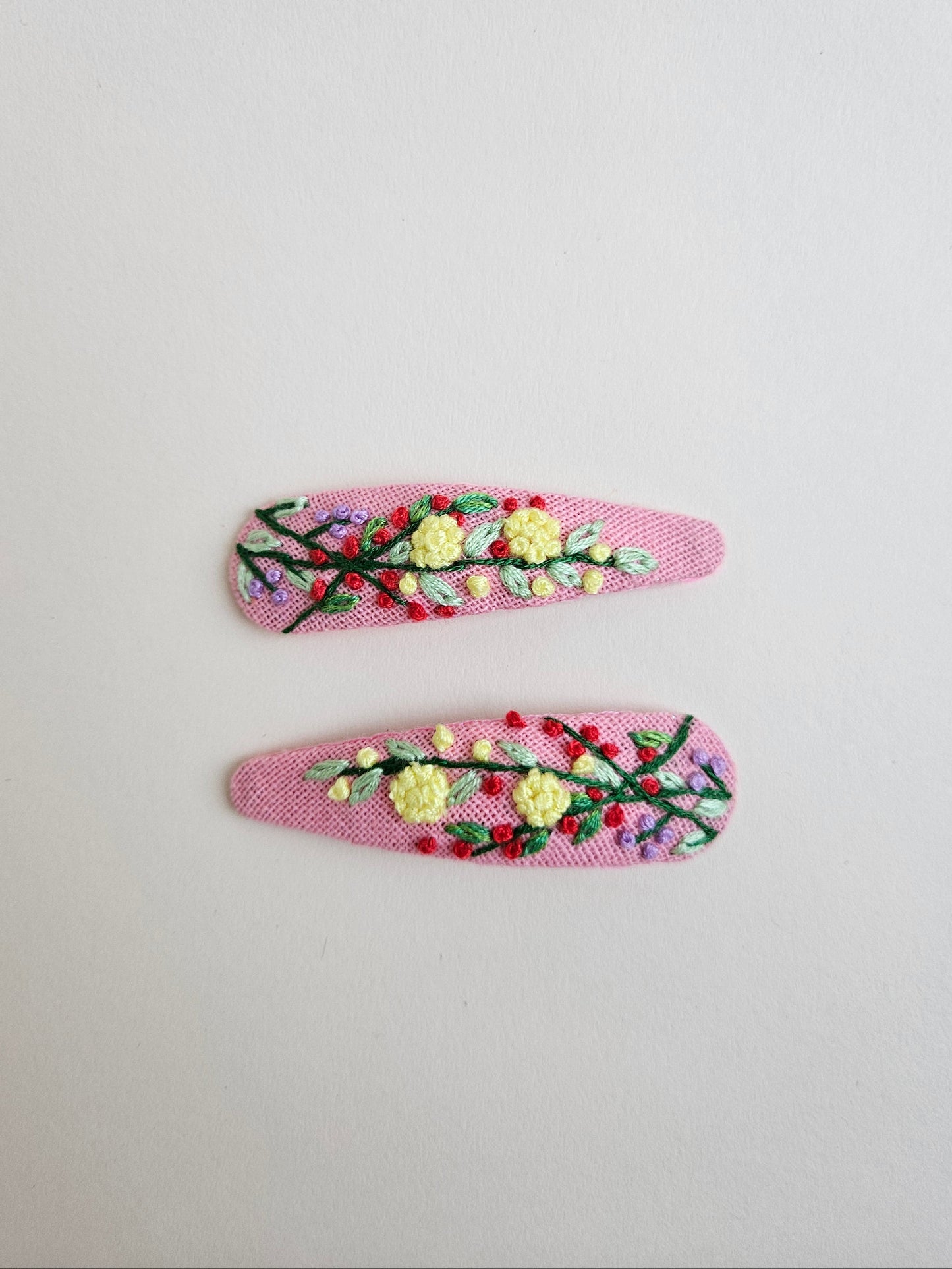 Hand-embroidered hair clips