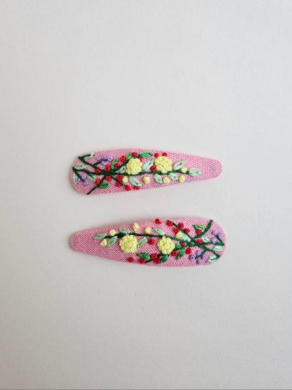 Hand-embroidered hair clips