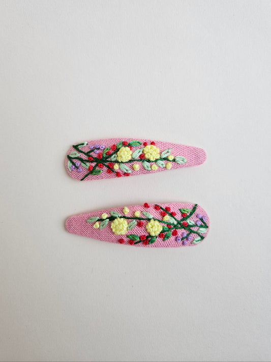 Hand-embroidered hair clips