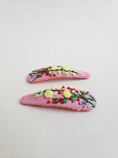 Hand-embroidered hair clips