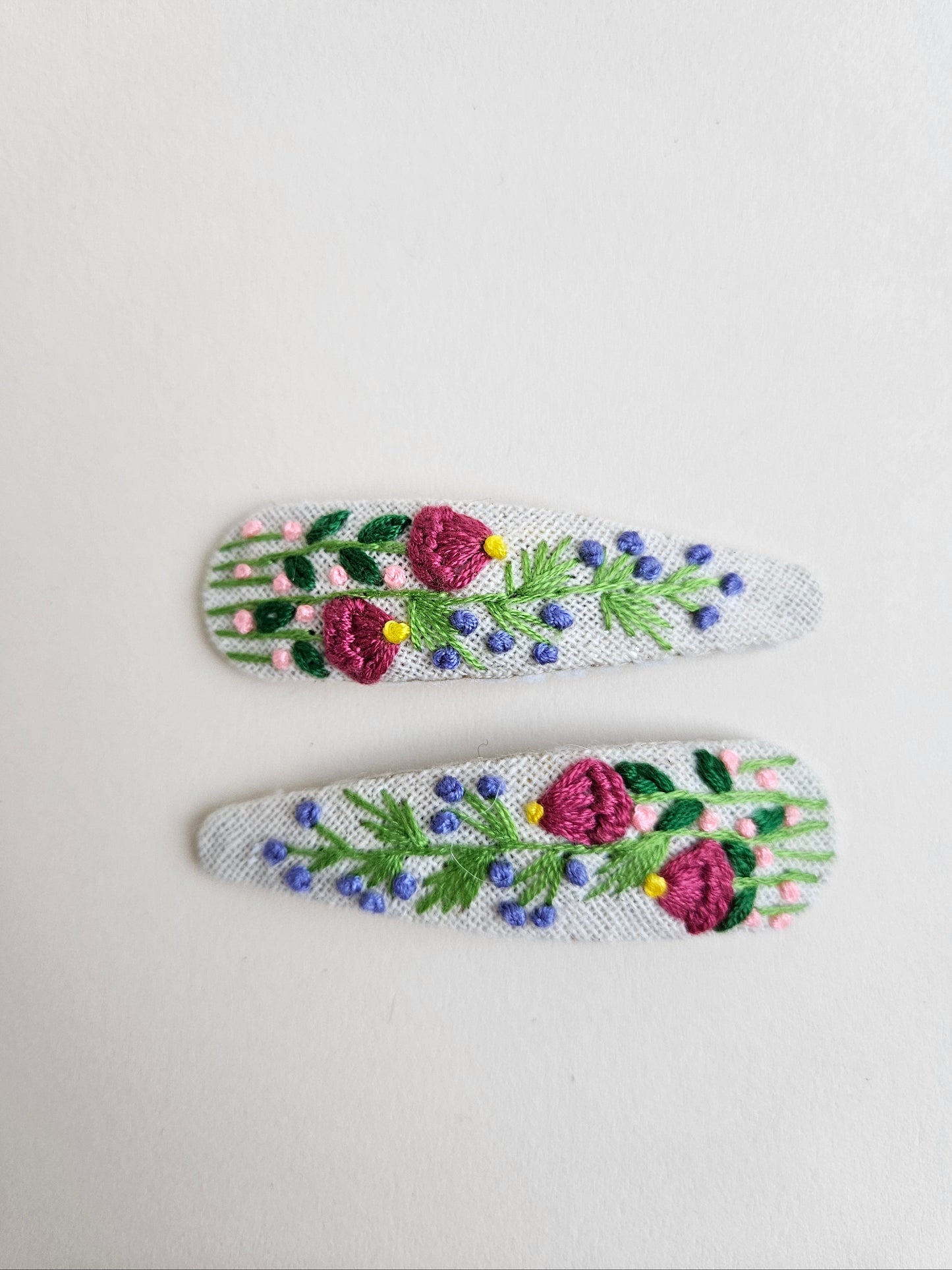 Hand-embroidered hair clips