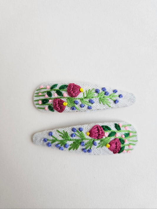 Hand-embroidered hair clips