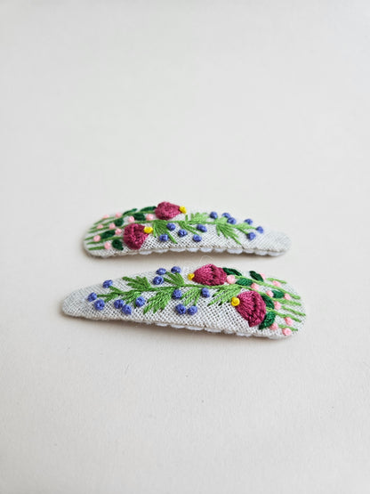 Hand-embroidered hair clips