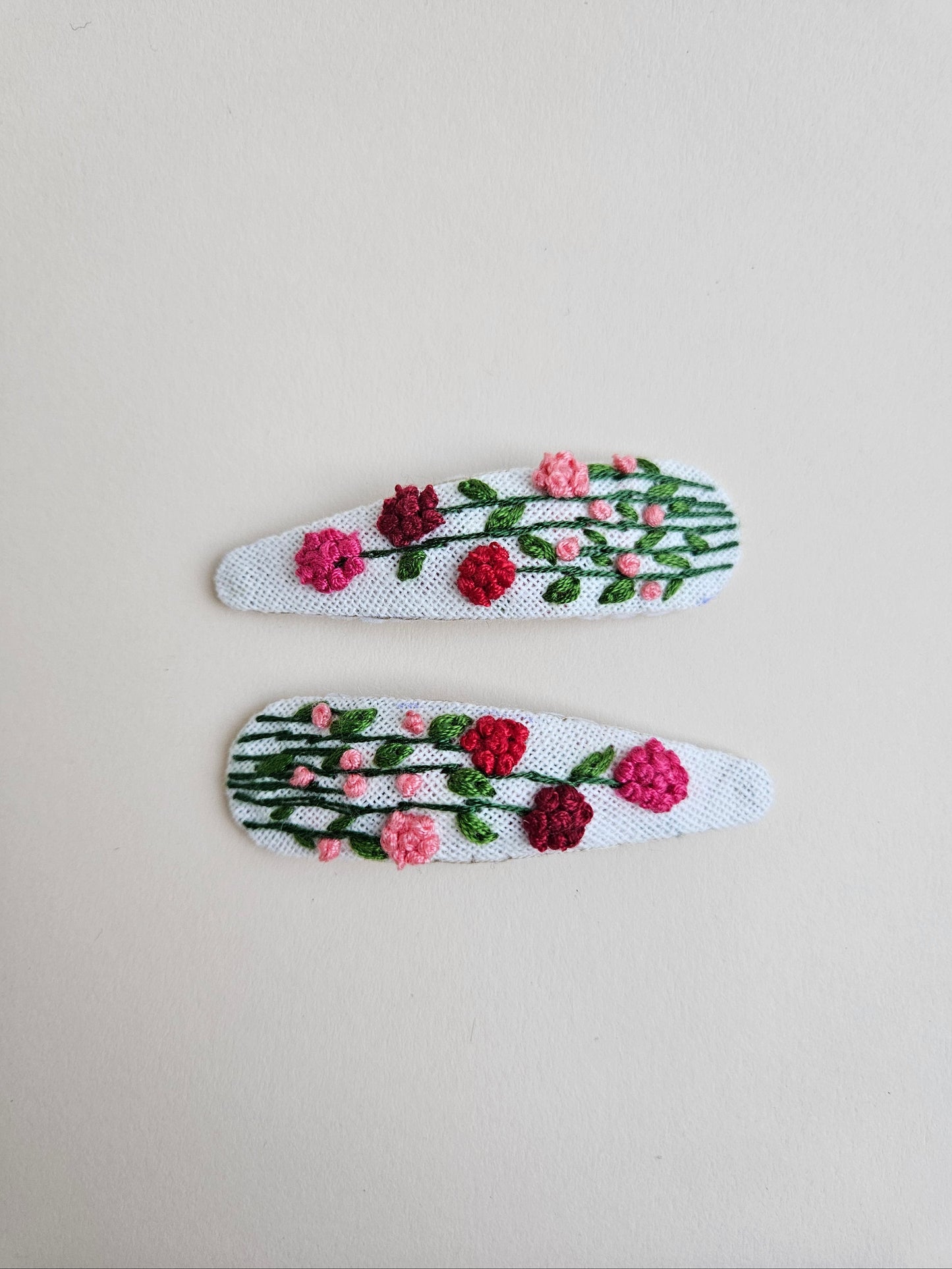 Hand-embroidered hair clips