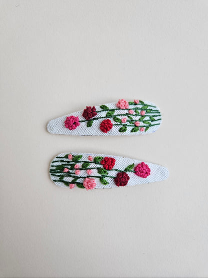 Hand-embroidered hair clips
