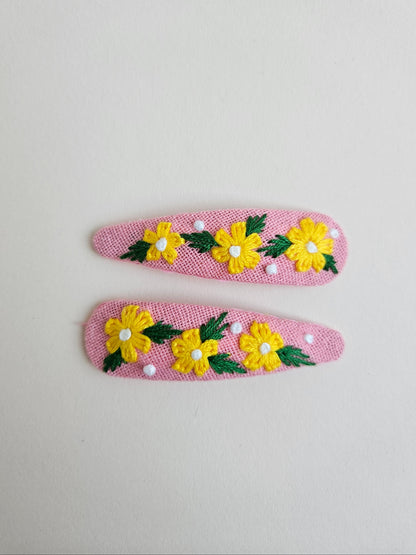 Hand-embroidered hair clips