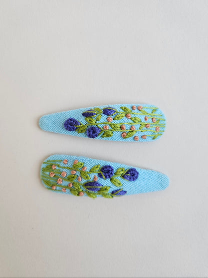 Hand-embroidered hair clips