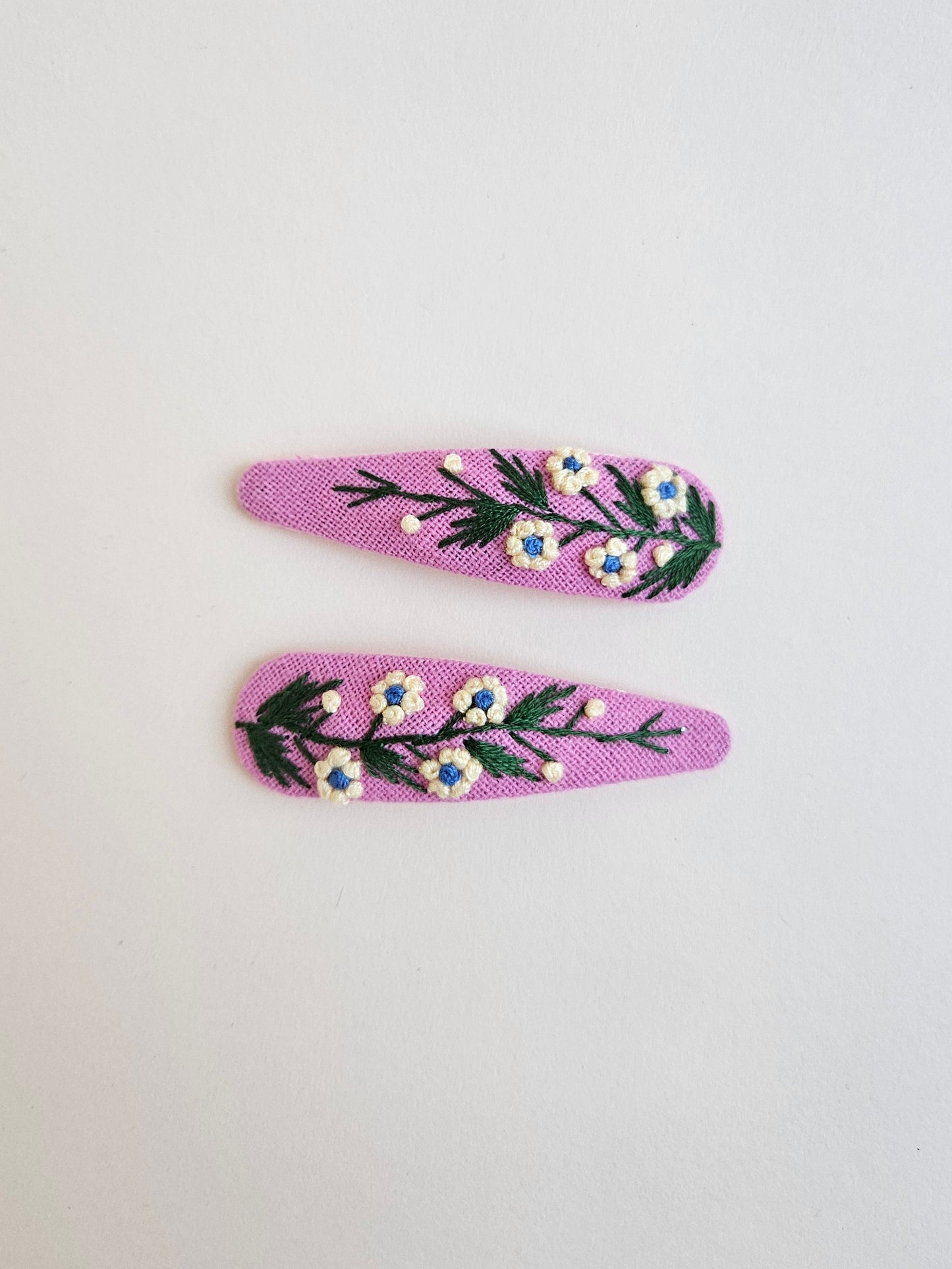 Hand-embroidered hair clips