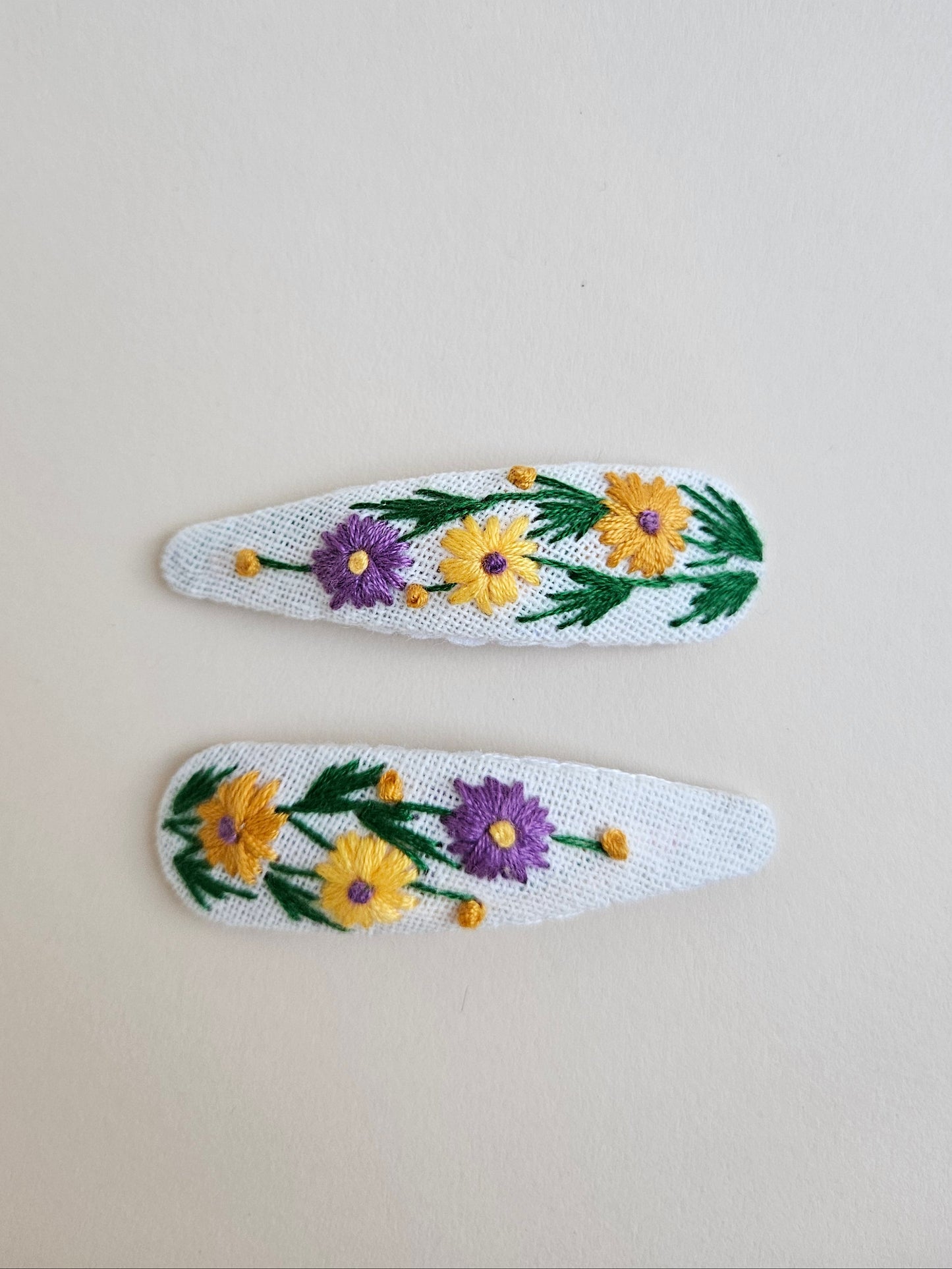 Hand-embroidered hair clips
