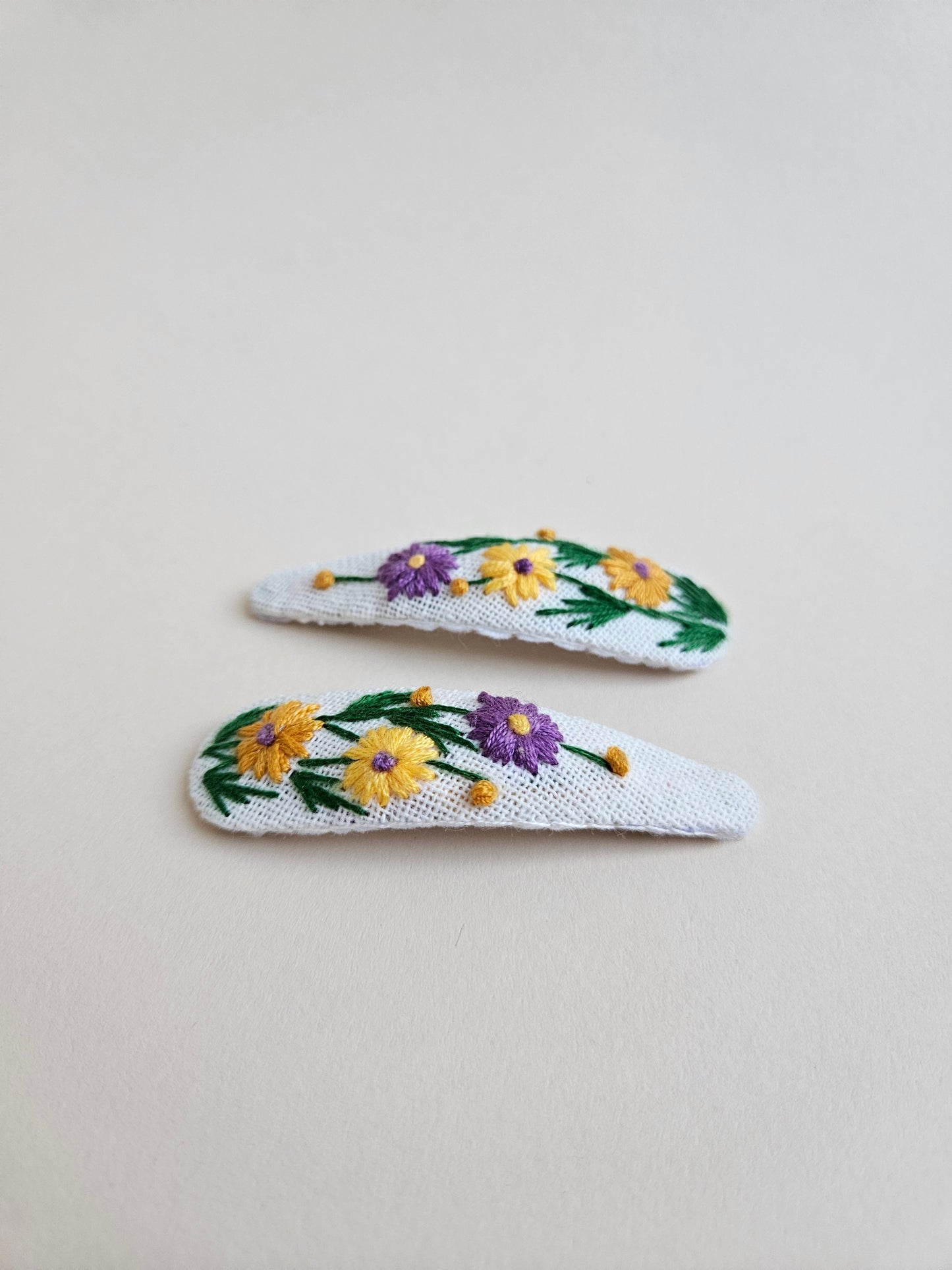 Hand-embroidered hair clips