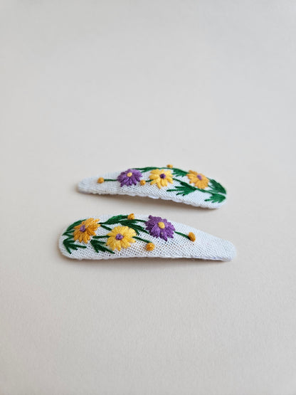 Hand-embroidered hair clips