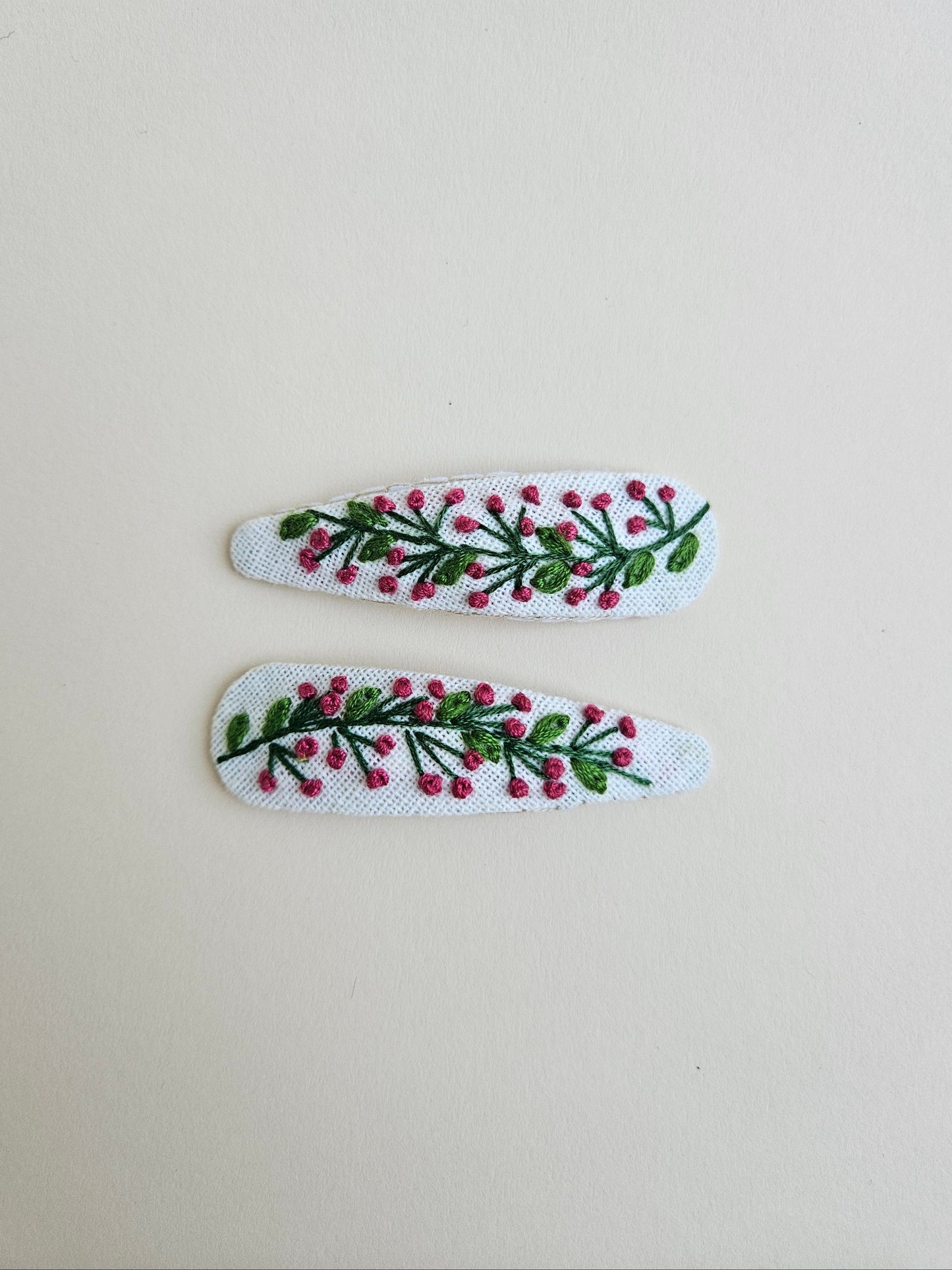 Hand-embroidered hair clips