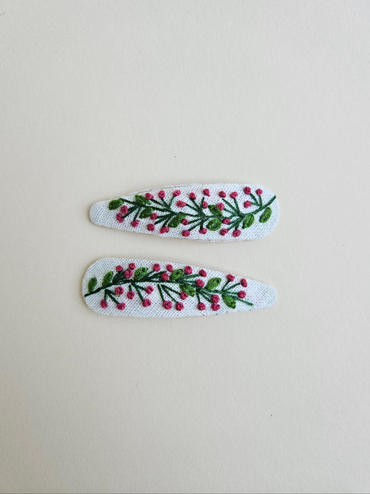 Hand-embroidered hair clips