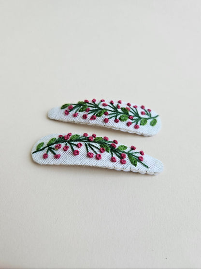 Hand-embroidered hair clips