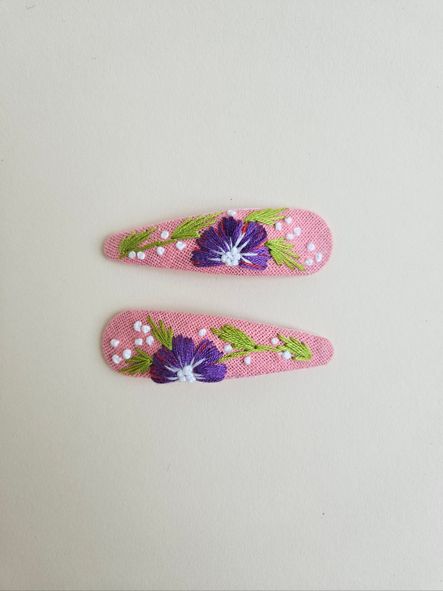 Hand-embroidered hair clips